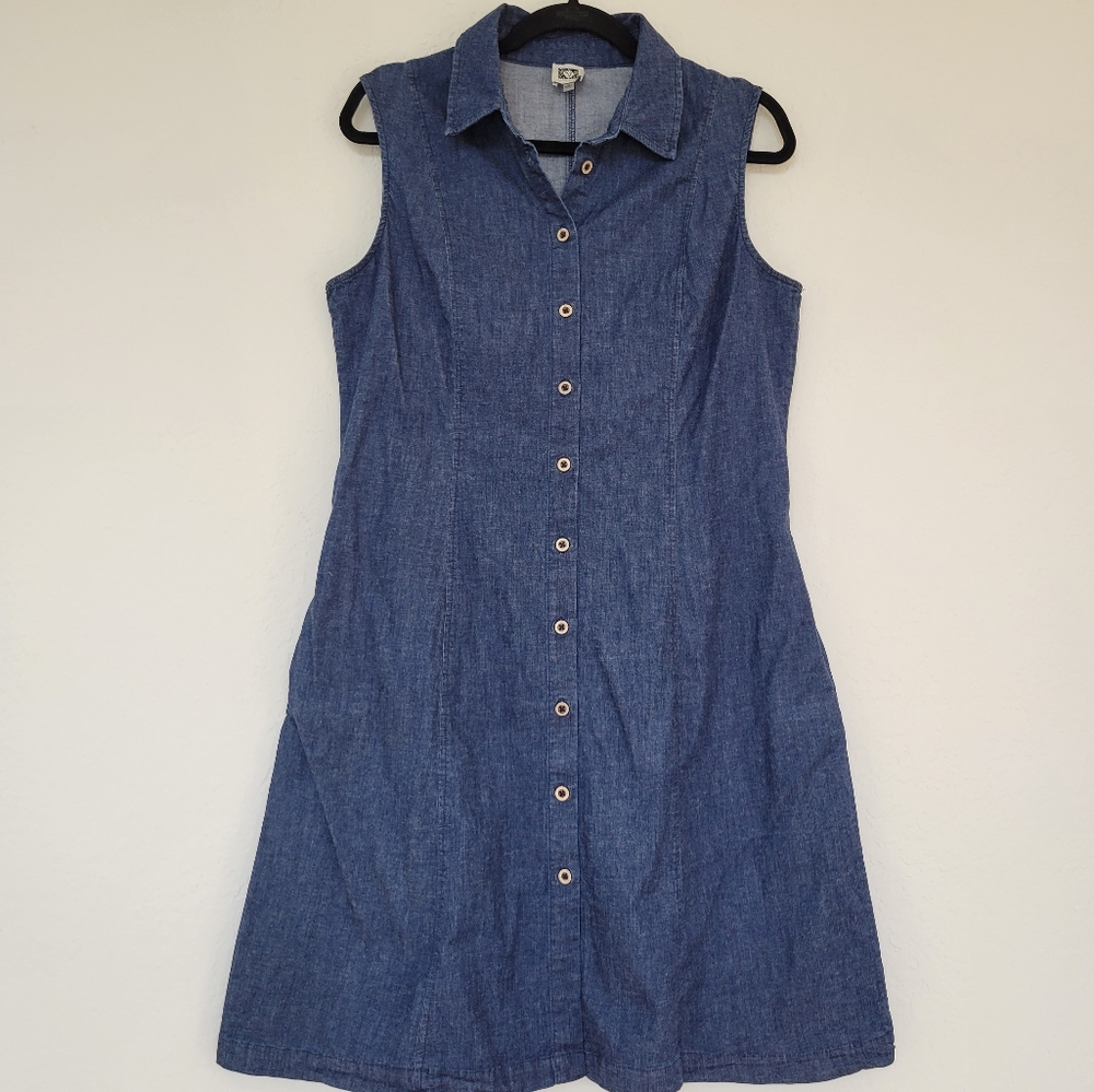 Anne Klein | Chambray Sleeveless Button Down Knee Length Dress Size 14